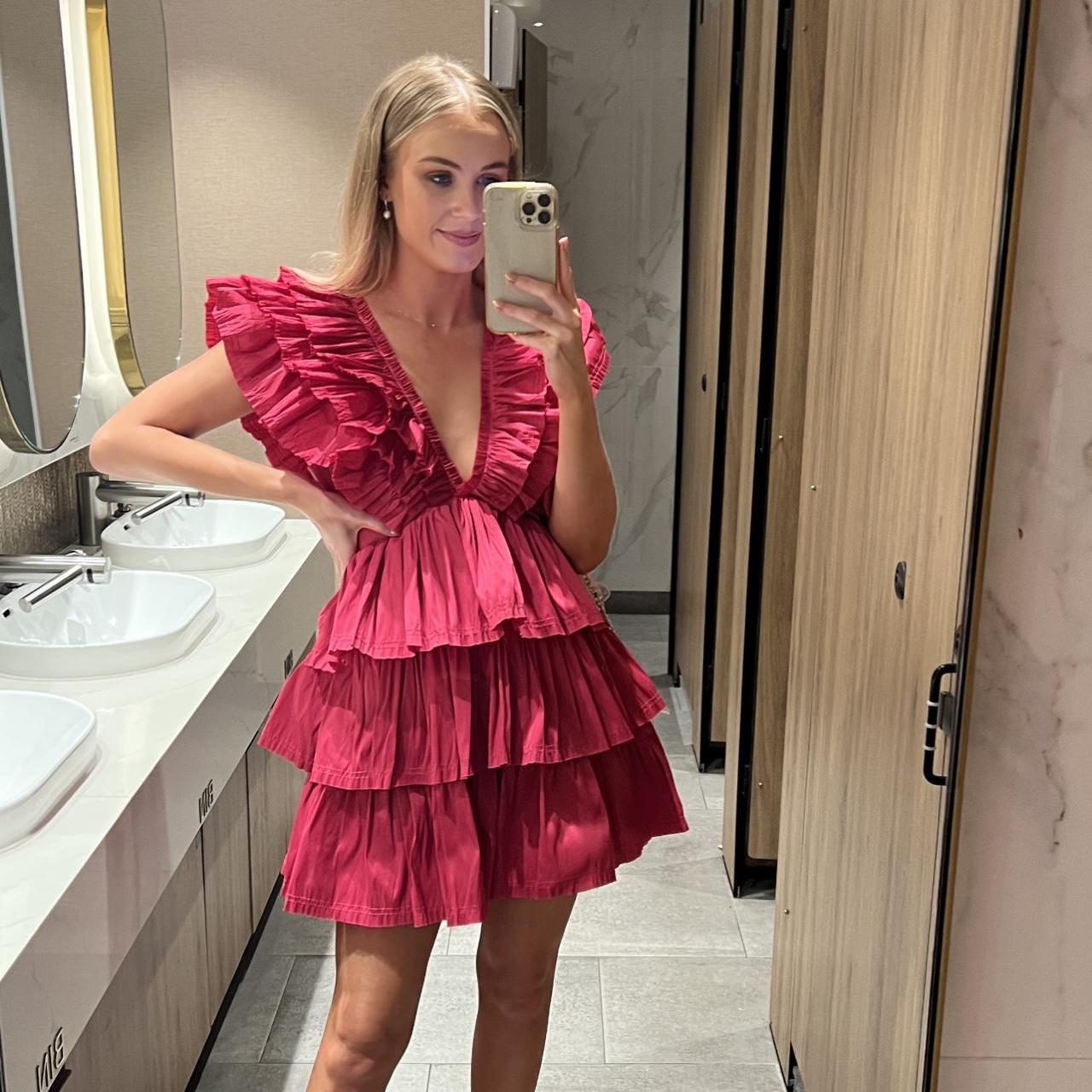 AJE Rhythmic Frilled Mini Dress in Fuchsia Hot Pink Size 16 Hills Shire Hire AJE Rhythmic Frilled Mini Dress in Fuchsia Hot Pink Size 16 Hills Shire Hire