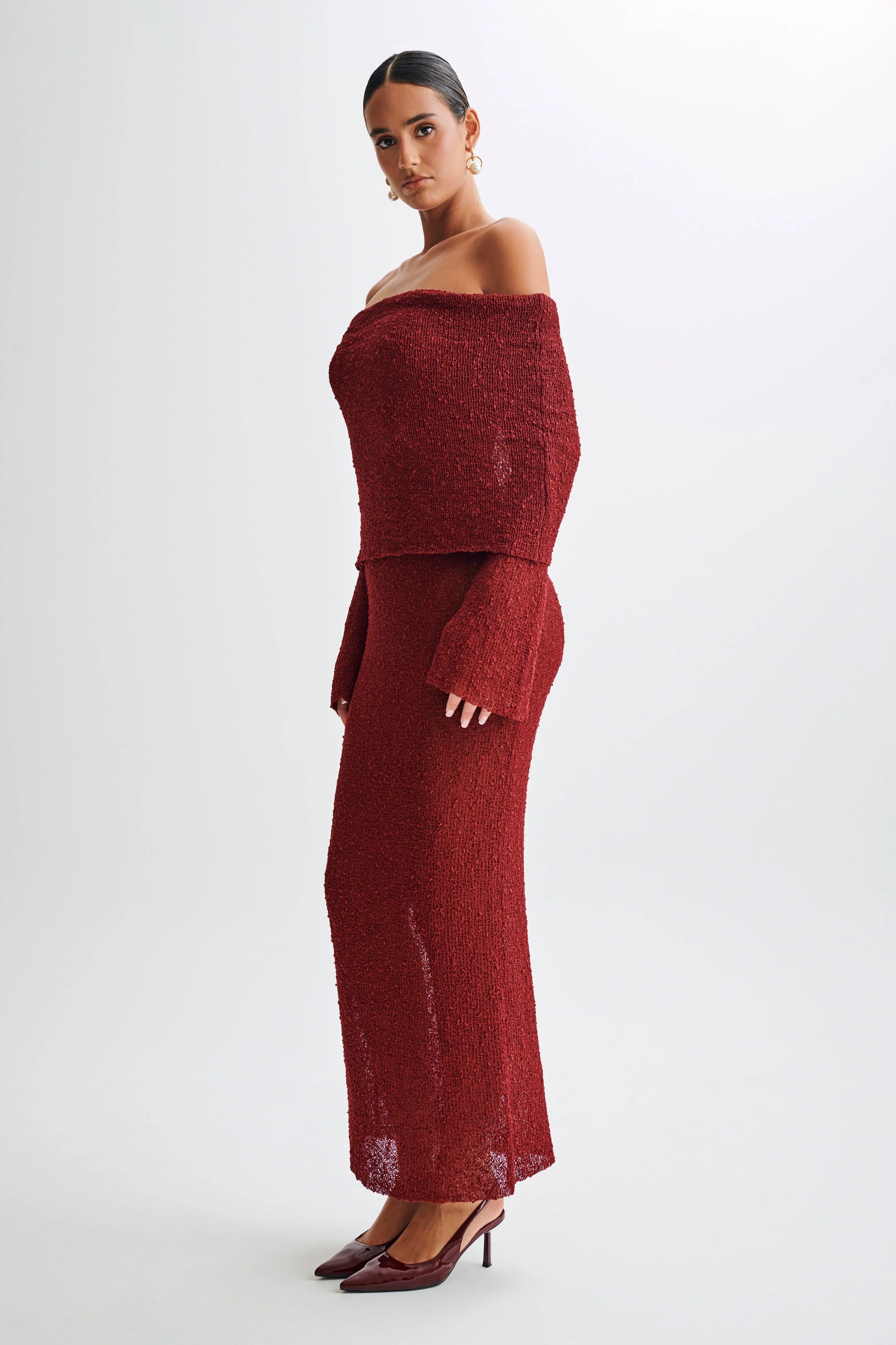 marisol off shoulder boucle maxi dress Meshki - Marisol Off Shoulder Boucle Maxi Dress