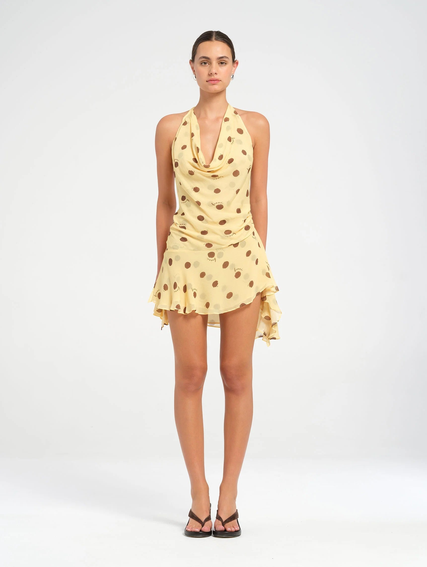 Benni Harlow Halter Mini Dress in Butter Spot Hills Shire Hire Benni Harlow Halter Mini Dress in Butter Spot Hills Shire Hire
