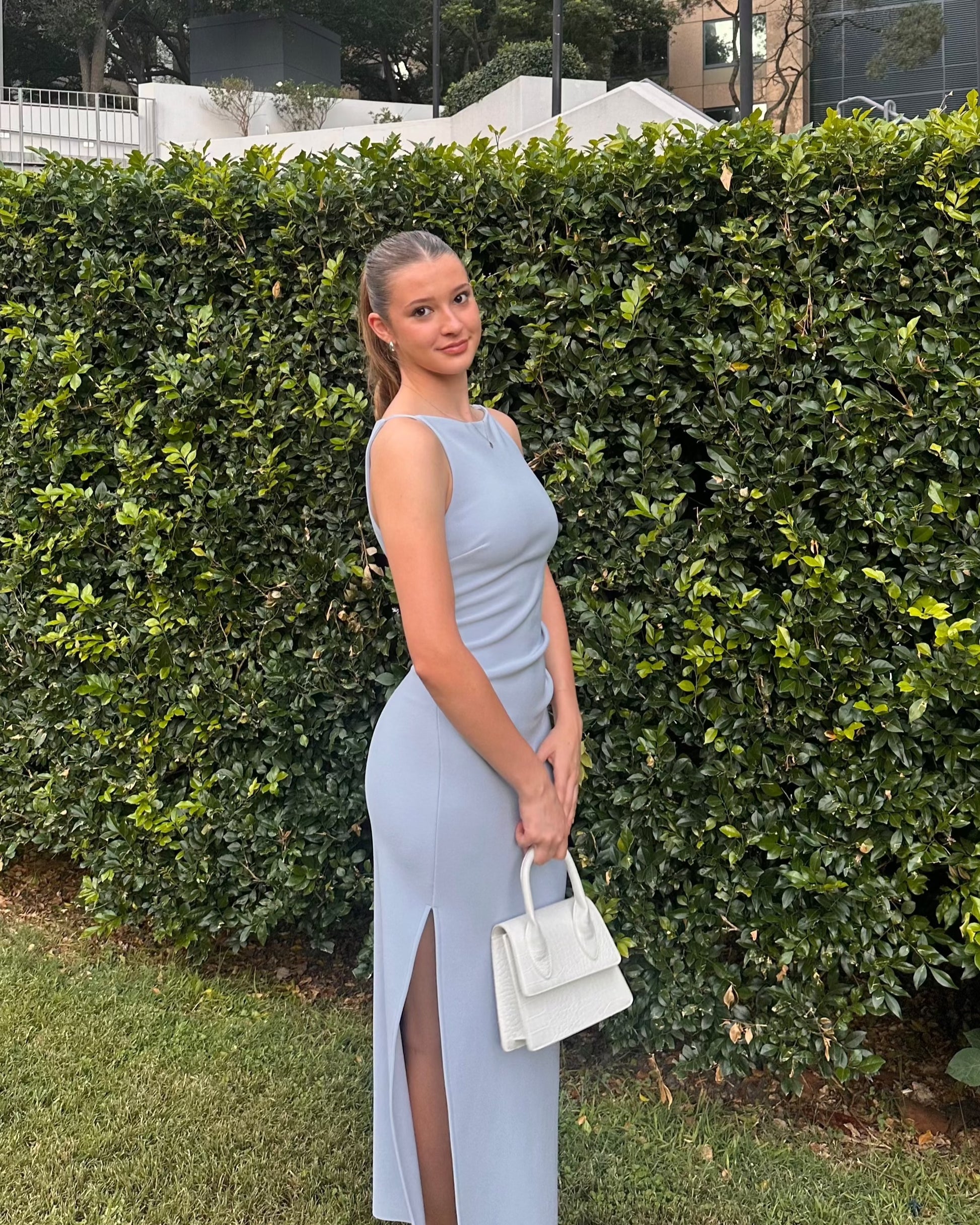 Bec and Bridge Be Mine Tuck Midi Dress in Dusty Blue Hills Shire Hire Bec and Bridge Be Mine Tuck Midi Dress in Dusty Blue Hills Shire Hire