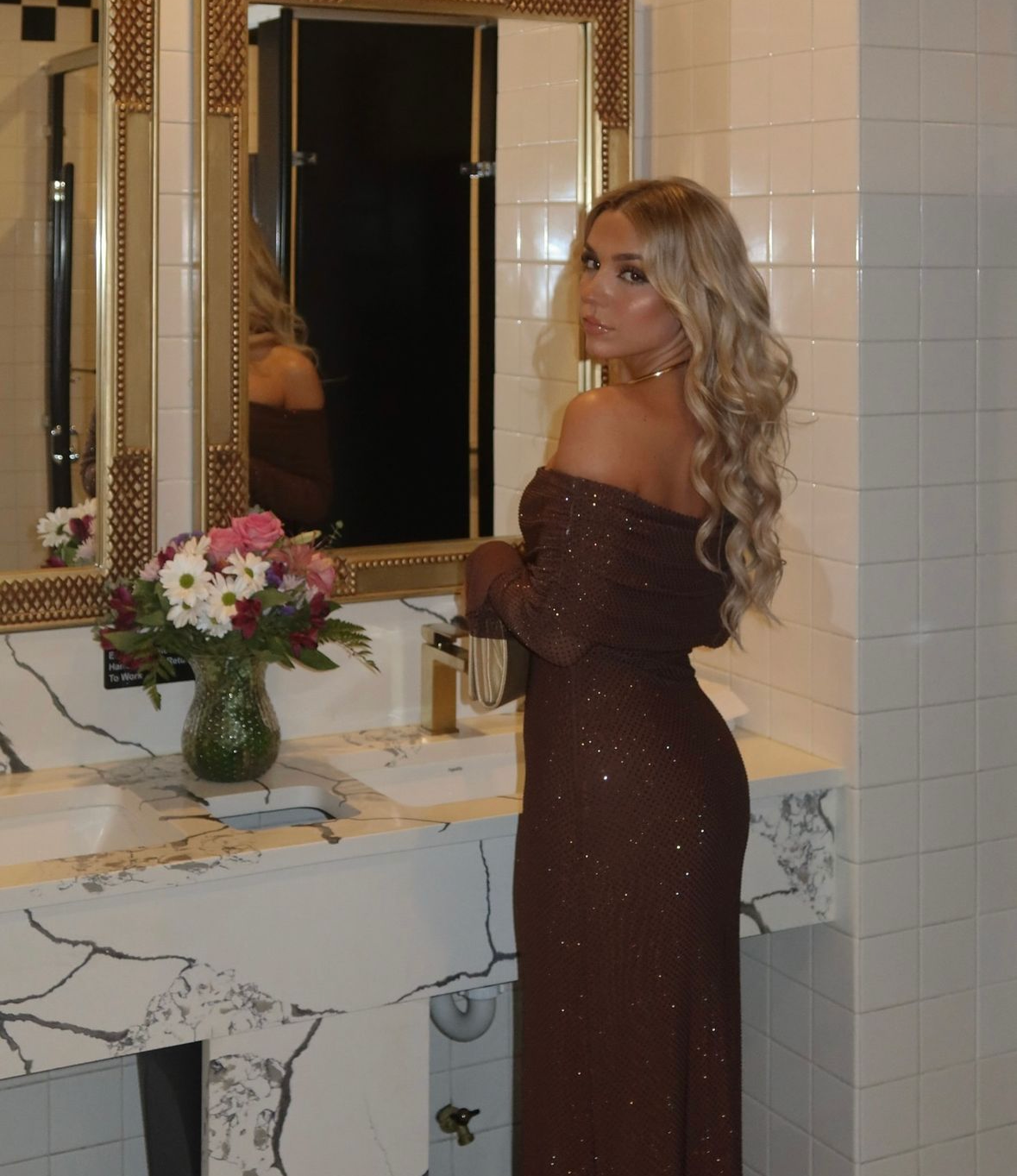 marcel off shoulder diamante maxi dress - chocolate Meshki Marcel Off Shoulder Diamante Maxi Dress – Hills Shire Hire