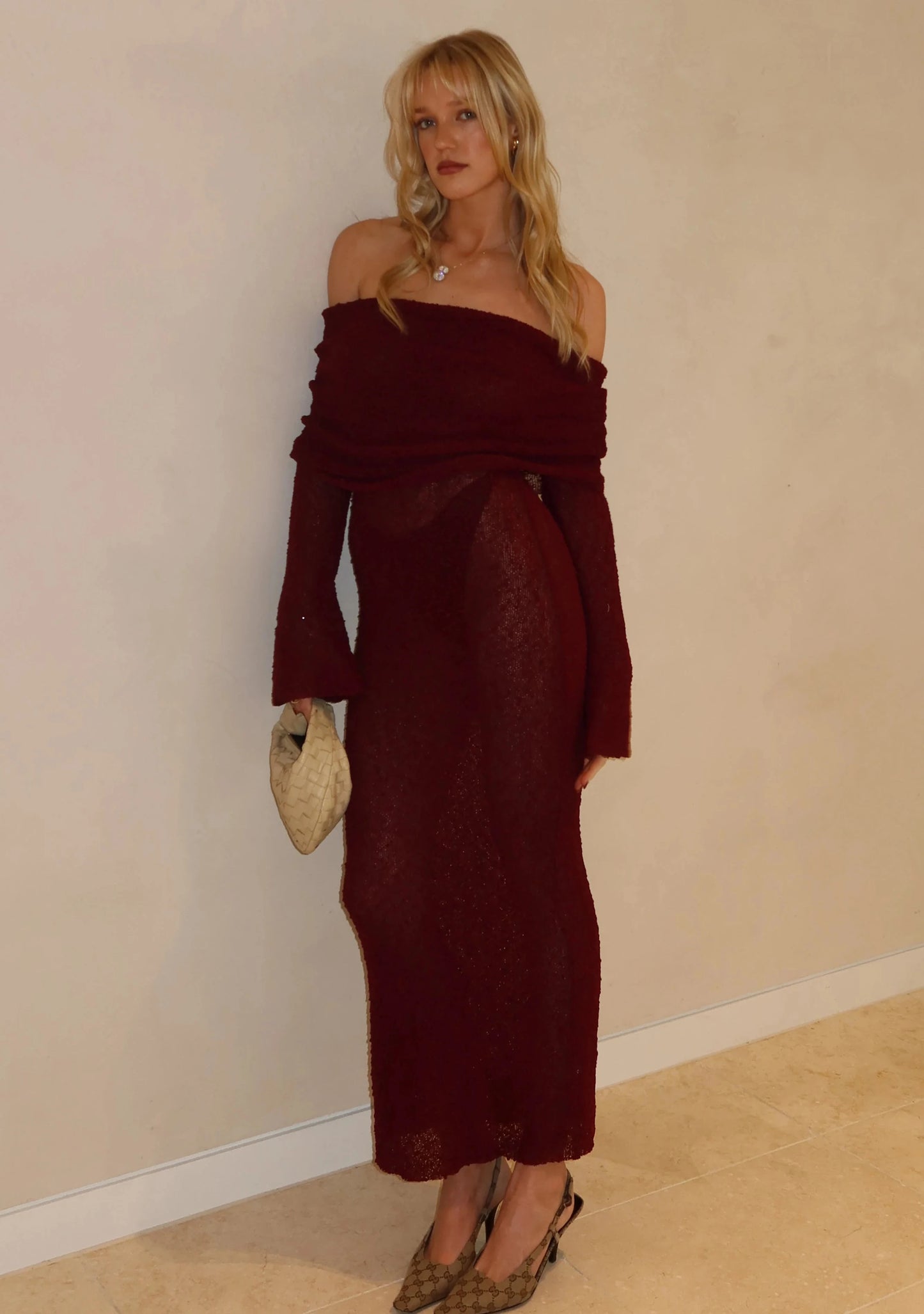 marisol off shoulder boucle maxi dress wheat _laurenwolfe_ on LTK