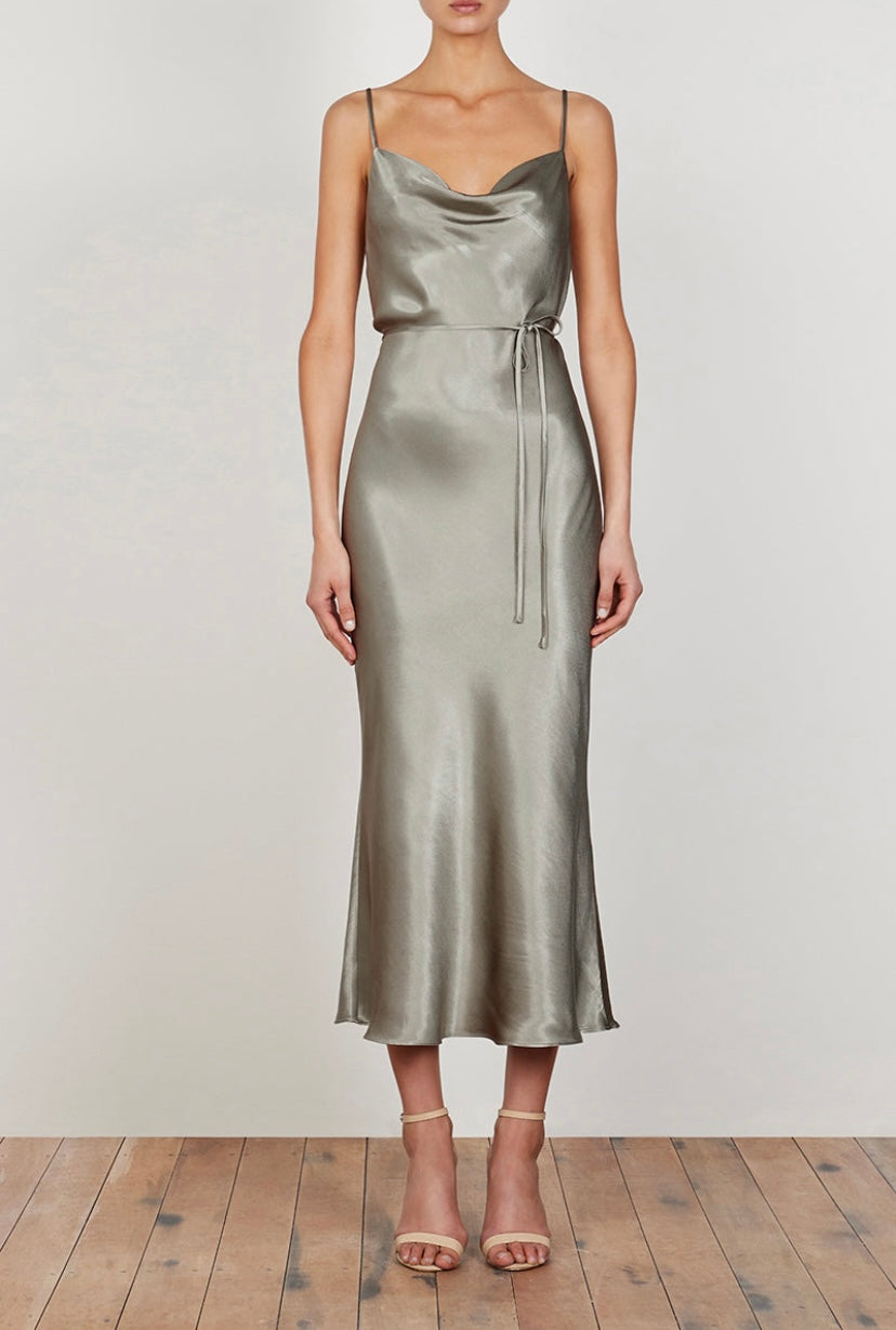 Shona Joy - La Lune Asymmetrical Bias Cowl Midi Dress Sage (Size 12) –  Goldie's - Designer Dress Hire
